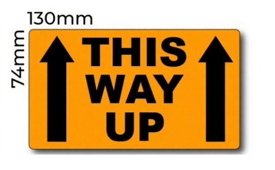 THIS WAY UP Label 130mmx74mm 500/roll Fluro Orange