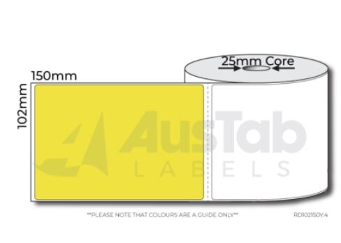 Thermal Direct Label Yellow 102mmx150mm 500/Roll 25mm core 8rl/box