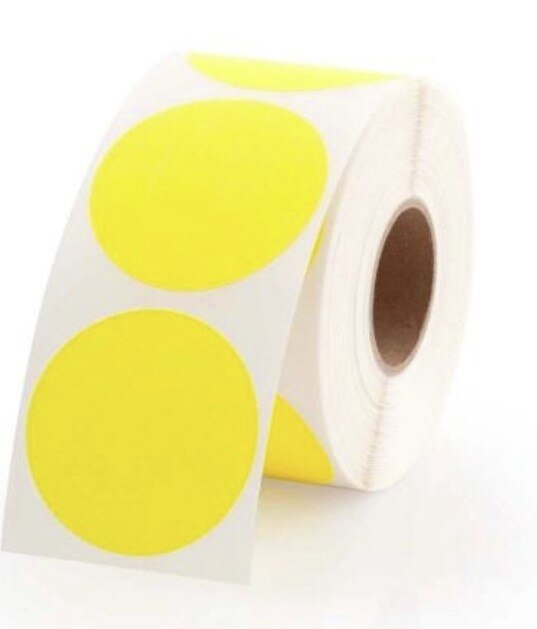 Label - Circle 40mm Yellow 76mm Core 1000 labels/roll