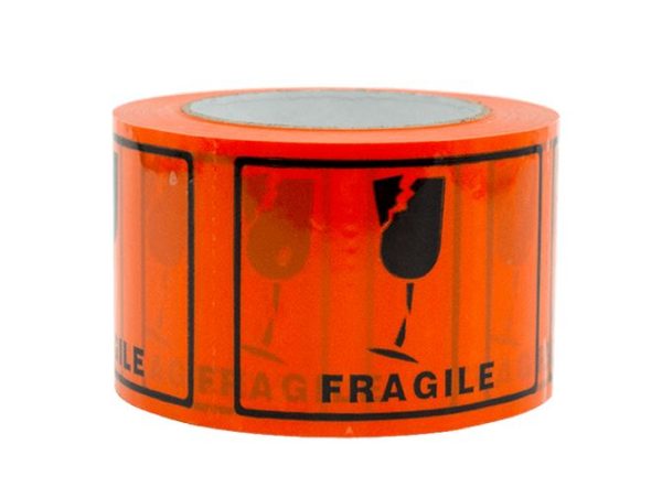 194fd13a05974c4f76a12c91f5cebcc584b2afd6dd7382fe47c8db78ee4d5eeb Label - PVC-FRAGILE Black on Fluro Orange 75mmx100mmx50m 500/rl 24rl/ctn