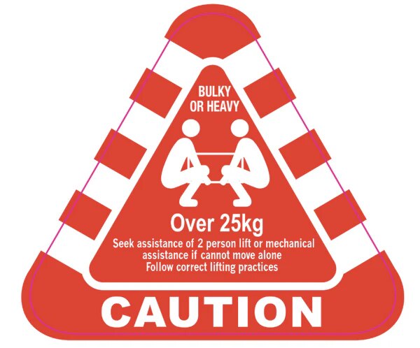 Red Heavy Labels Triangle 500/roll Caution Over 25kg