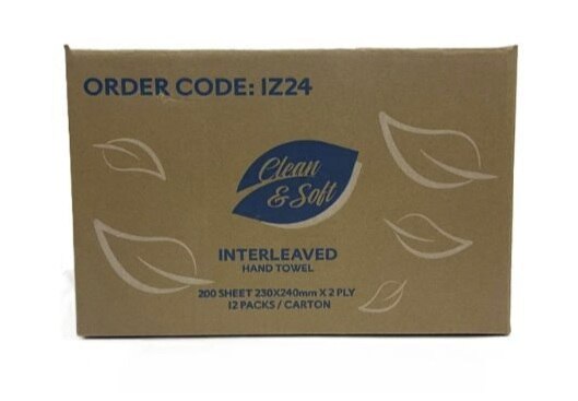 Hand Towel - Interleaved 2 Ply 23x24cm 200sht 12pkt/ctn 96ctn/plt