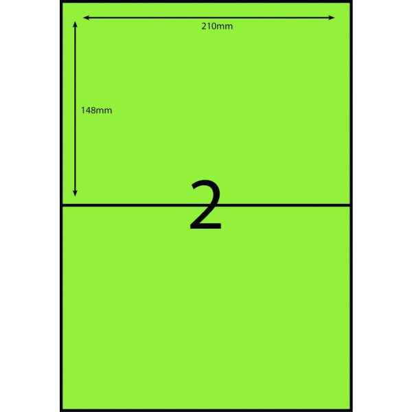 Label - 2UP A4 210x295mm Fluro Green (in Boxes)