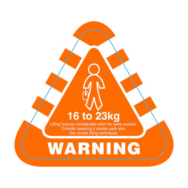 Weight Triangle - Small Orange Sticker Warning 16 to 23kg 1000/roll