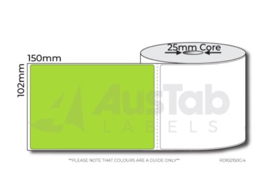 Thermal Direct Label Green 102mmx150mm 500/Roll 25mm core 8rl/box