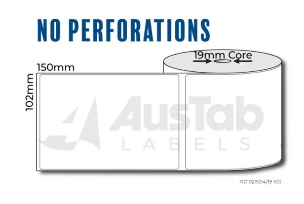 Thermal Direct Label WHITE MATT 102mm x 150mm (19mm Core)