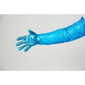 540849c81ea5f38423da249d69cac6ac84e8c561962d1b4d8efd8a2ba7dba610 Veterinary Gloves LARGE Polyethylene Blue Heavy Duty 900mm Shoulder Length 100/INRx