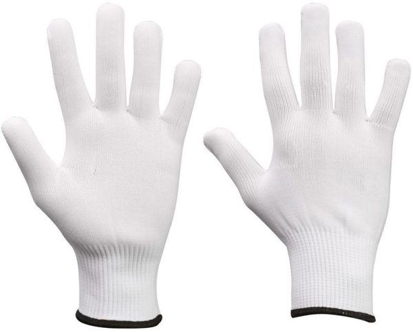 Lint Free Nylon White Glove (Blue Trim Cuff) Large