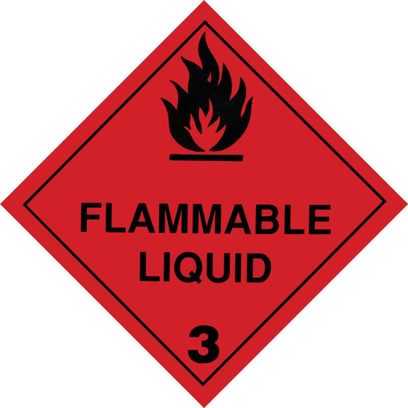 5fc34b80021f7373cef076dee971d35bb7cb87af6c772c0d41f5caf33e25aa3a Dangerous Goods Label - Flammable Liquid 3 Red - 250mm x 250mm 50/roll