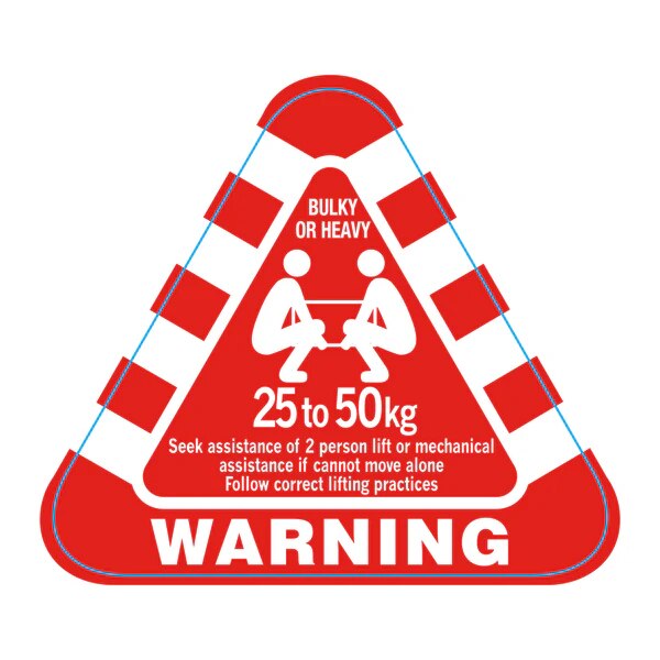 Weight Triangle - Small Red Sticker Warning 25 to 50kg 1000/roll