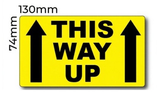THIS WAY UP Label 130mmx74mm 500/roll Fluro Yellow