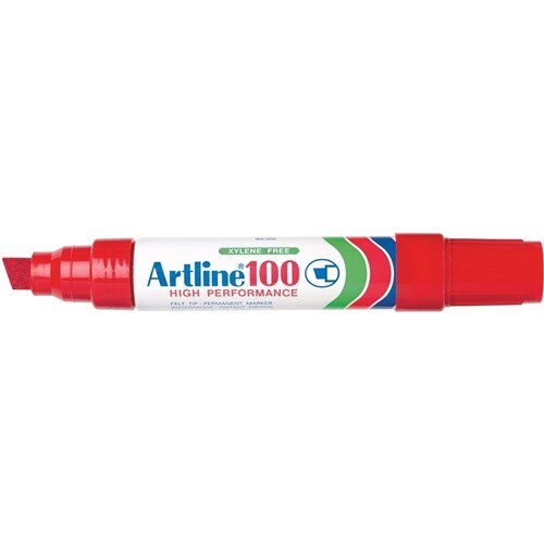 9155e40625a7c00675263717e63c63d4bfb21d1e7f1d7399fc623afb0e746a46 Marker Artline 100 Permanent Chisel Tip Red 12mm 6/box