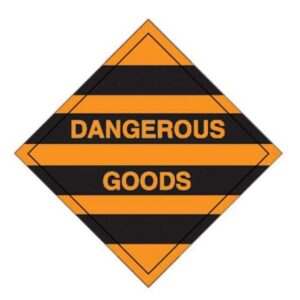 Dangerous Goods Label  Black/Orange Stripes 250x250mm 38mm core 50/roll