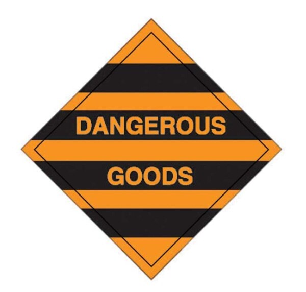 Dangerous Goods Label  Black/Orange Stripes 250x250mm 38mm core 50/roll