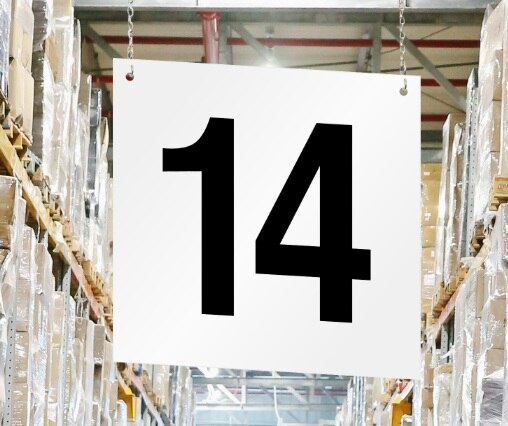 Poly Signs for Aisle Numbers 450mmx300mm White on Black