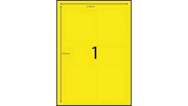 Label - 1UP A4 210x295mm Fluro Yellow (in Boxes)