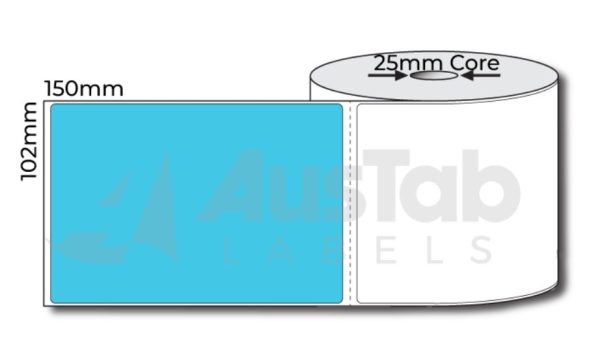 ee8c9226e8216c5c1ebf2b4f5dac21ba4684f2572c2dfa66095594930a8caf6b Thermal Direct Label Blue 102mmx150mm 500/Roll 25mm core 8rl/box