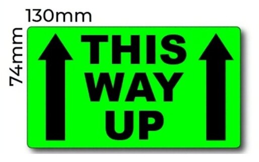 THIS WAY UP Label 130mmx74mm 500/roll Fluro Green