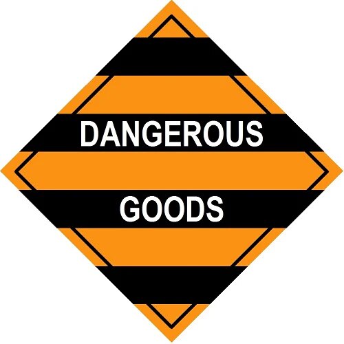 f3535c92e0175f72e32c07d7268b1546023bc9d80fc8d2e4ca075bed709d344e Dangerous Goods Label Black/Orange Stripes 100x100mm 38mm core 500/roll