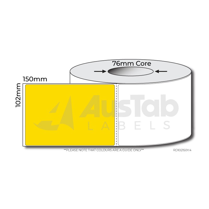 Label - Thermal Direct Plain YELLOW 102mmx150mm 76mm Core 1000/rl 4rl/ctn